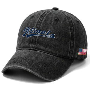 Illinois Varsity Script Classic Sports Jersey Style Washed Cotton Baseball Cap TS11 Print Your Wear