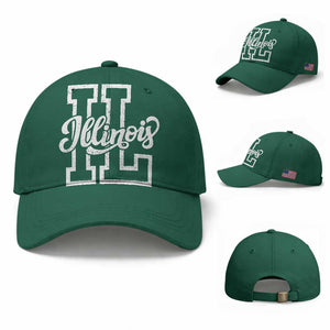 Illinois Sports Fan Baseball Cap Varsity Aesthetic IL State Pride TS11 Baseball Cap Universal Fit Irish Green Print Your Wear