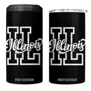 Illinois Sports Fan 4 in 1 Can Cooler Tumbler Varsity Aesthetic IL State Pride TS11 One Size: 16 oz Black Print Your Wear