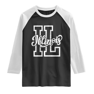 Illinois Sports Fan Raglan Shirt Varsity Aesthetic IL State Pride TS11 Black White Print Your Wear
