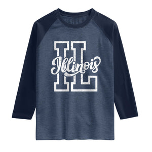 Illinois Sports Fan Raglan Shirt Varsity Aesthetic IL State Pride TS11 Heather Denim Navy Print Your Wear