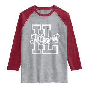 Illinois Sports Fan Raglan Shirt Varsity Aesthetic IL State Pride TS11 Heather Gray Heather Red Print Your Wear