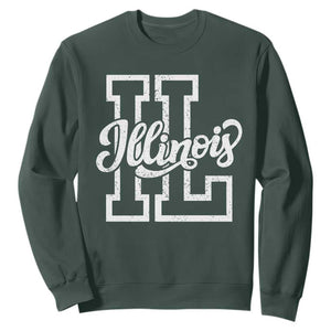 Illinois Sports Fan Sweatshirt Varsity Aesthetic IL State Pride TS11 Dark Forest Green Print Your Wear