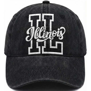 Illinois Sports Fan Washed Cotton Baseball Cap Varsity Aesthetic IL State Pride TS11 Print Your Wear