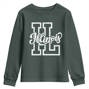 Illinois Sports Fan Youth Sweatshirt Varsity Aesthetic IL State Pride TS11 Dark Forest Green Print Your Wear