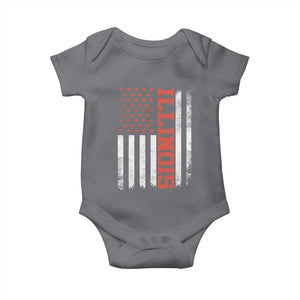 Illinois Pride Baby Onesie Vintage American Flag Distressed Varsity Aesthetic Letters IL State TS11 Charcoal Print Your Wear
