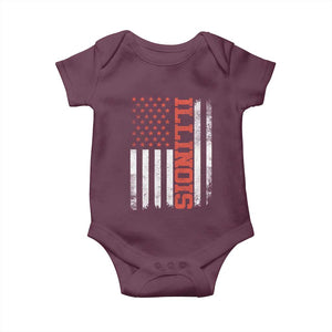 Illinois Pride Baby Onesie Vintage American Flag Distressed Varsity Aesthetic Letters IL State TS11 Maroon Print Your Wear
