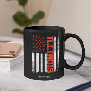 Illinois Pride Coffee Mug Vintage American Flag Distressed Varsity Aesthetic Letters IL State TS11 Print Your Wear