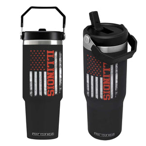 Illinois Pride Flip Straw Tumbler Vintage American Flag Distressed Varsity Aesthetic Letters IL State TS11 One Size: 30 oz Black Print Your Wear