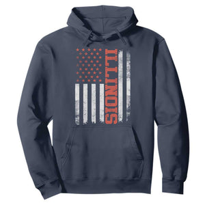 Illinois Pride Hoodie Vintage American Flag Distressed Varsity Aesthetic Letters IL State TS11 Navy Print Your Wear