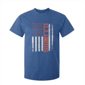 Illinois Pride T Shirt For Kid Vintage American Flag Distressed Varsity Aesthetic Letters IL State TS11 Royal Blue Print Your Wear