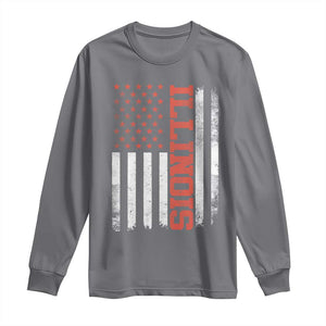 Illinois Pride Long Sleeve Shirt Vintage American Flag Distressed Varsity Aesthetic Letters IL State TS11 Charcoal Print Your Wear