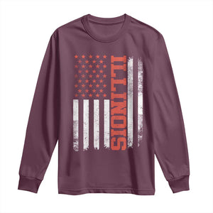 Illinois Pride Long Sleeve Shirt Vintage American Flag Distressed Varsity Aesthetic Letters IL State TS11 Maroon Print Your Wear