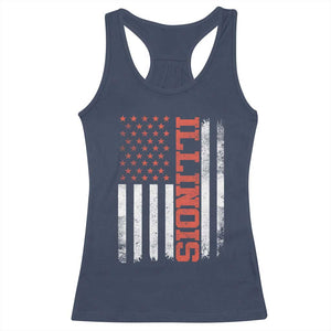 Illinois Pride Racerback Tank Top Vintage American Flag Distressed Varsity Aesthetic Letters IL State TS11 Navy Print Your Wear