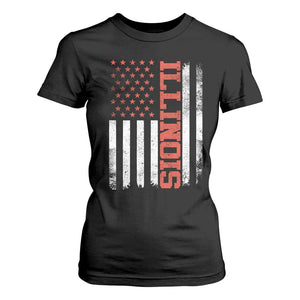 Illinois Pride T Shirt For Women Vintage American Flag Distressed Varsity Aesthetic Letters IL State TS11 Black Print Your Wear