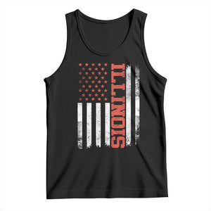 Illinois Pride Tank Top Vintage American Flag Distressed Varsity Aesthetic Letters IL State TS11 Black Print Your Wear