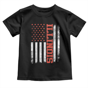 Illinois Pride Toddler T Shirt Vintage American Flag Distressed Varsity Aesthetic Letters IL State TS11 Black Print Your Wear