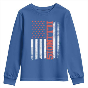 Illinois Pride Youth Sweatshirt Vintage American Flag Distressed Varsity Aesthetic Letters IL State TS11 Royal Blue Print Your Wear