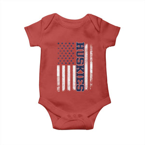 Husky Lover Sports Varsity Aesthetic Letters Vintage American Flag Baby Onesie TS11 Red Print Your Wear