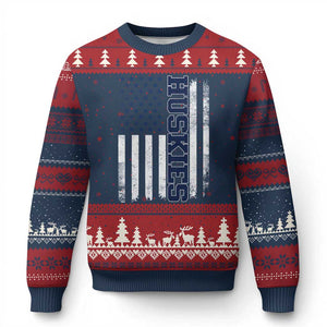 Husky Lover Sports Varsity Aesthetic Letters Vintage American Flag Ugly Christmas Sweater TS11 Navy Red Print Your Wear