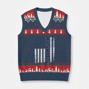 Husky Lover Sports Varsity Aesthetic Letters Vintage American Flag V-Neck Knit Sweater Vest TS11 Navy Red Print Your Wear