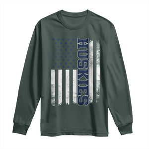 Husky Lover Sports Varsity Aesthetic Letters Vintage American Flag Long Sleeve Shirt TS11 Dark Forest Green Print Your Wear