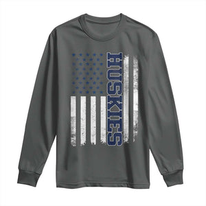Husky Lover Sports Varsity Aesthetic Letters Vintage American Flag Long Sleeve Shirt TS11 Dark Heather Print Your Wear