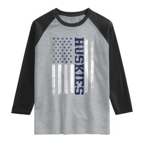 Husky Lover Sports Varsity Aesthetic Letters Vintage American Flag Raglan Shirt TS11 Heather Gray Black Print Your Wear