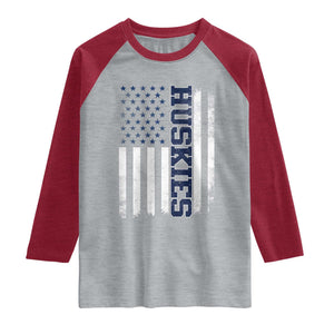 Husky Lover Sports Varsity Aesthetic Letters Vintage American Flag Raglan Shirt TS11 Heather Gray Heather Red Print Your Wear