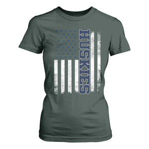 Husky Lover Sports Varsity Aesthetic Letters Vintage American Flag T Shirt For Women TS11 Dark Forest Green Print Your Wear