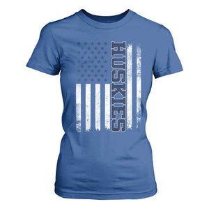 Husky Lover Sports Varsity Aesthetic Letters Vintage American Flag T Shirt For Women TS11 Royal Blue Print Your Wear