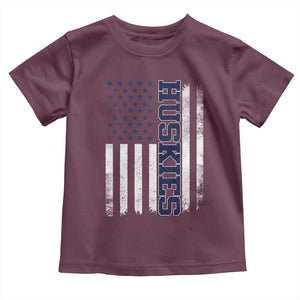 Husky Lover Sports Varsity Aesthetic Letters Vintage American Flag Toddler T Shirt TS11 Maroon Print Your Wear