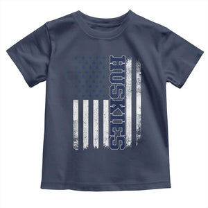 Husky Lover Sports Varsity Aesthetic Letters Vintage American Flag Toddler T Shirt TS11 Navy Print Your Wear