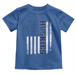Husky Lover Sports Varsity Aesthetic Letters Vintage American Flag Toddler T Shirt TS11 Royal Blue Print Your Wear