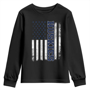 Husky Lover Sports Varsity Aesthetic Letters Vintage American Flag Youth Sweatshirt TS11 Black Print Your Wear