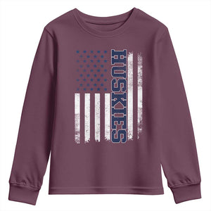 Husky Lover Sports Varsity Aesthetic Letters Vintage American Flag Youth Sweatshirt TS11 Maroon Print Your Wear