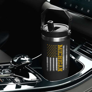 Michigan Pride Flip Straw Tumbler Vintage American Flag Distressed Varsity Aesthetic Letters MI State TS11 Print Your Wear