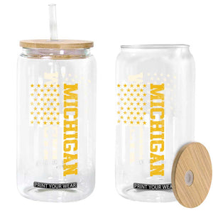 Michigan Pride Glass Can Vintage American Flag Distressed Varsity Aesthetic Letters MI State TS11 Print Your Wear