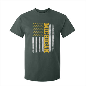 Michigan Pride T Shirt For Kid Vintage American Flag Distressed Varsity Aesthetic Letters MI State TS11 Dark Forest Green Print Your Wear