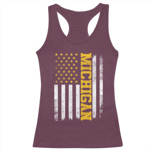 Michigan Pride Racerback Tank Top Vintage American Flag Distressed Varsity Aesthetic Letters MI State TS11 Maroon Print Your Wear
