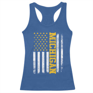 Michigan Pride Racerback Tank Top Vintage American Flag Distressed Varsity Aesthetic Letters MI State TS11 Royal Blue Print Your Wear