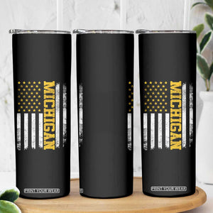Michigan Pride Skinny Tumbler Vintage American Flag Distressed Varsity Aesthetic Letters MI State TS11 Print Your Wear