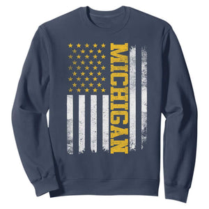 Michigan Pride Sweatshirt Vintage American Flag Distressed Varsity Aesthetic Letters MI State TS11 Navy Print Your Wear