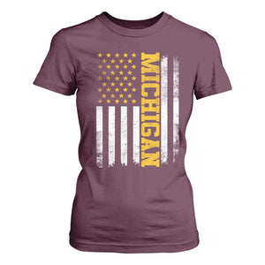 Michigan Pride T Shirt For Women Vintage American Flag Distressed Varsity Aesthetic Letters MI State TS11 Maroon Print Your Wear