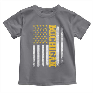 Michigan Pride Toddler T Shirt Vintage American Flag Distressed Varsity Aesthetic Letters MI State TS11 Charcoal Print Your Wear