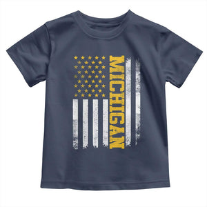 Michigan Pride Toddler T Shirt Vintage American Flag Distressed Varsity Aesthetic Letters MI State TS11 Navy Print Your Wear