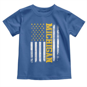 Michigan Pride Toddler T Shirt Vintage American Flag Distressed Varsity Aesthetic Letters MI State TS11 Royal Blue Print Your Wear