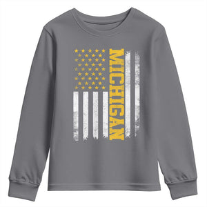 Michigan Pride Youth Sweatshirt Vintage American Flag Distressed Varsity Aesthetic Letters MI State TS11 Charcoal Print Your Wear