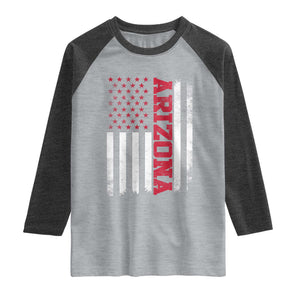 Arizona Pride Raglan Shirt Vintage American Flag Distressed Varsity Aesthetic Letters AZ State TS11 Heather Gray Heather Charcoal Print Your Wear
