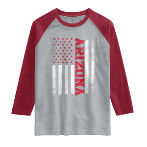 Arizona Pride Raglan Shirt Vintage American Flag Distressed Varsity Aesthetic Letters AZ State TS11 Heather Gray Heather Red Print Your Wear